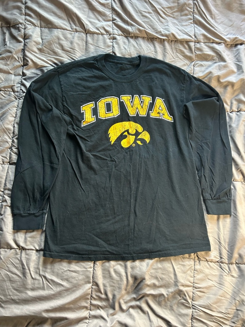Iowa Long-Sleeve Crewneck Shirt — Black with Yellow Logo